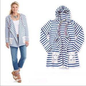 Matilda Jane striped hooded open cardigan NWOT LG